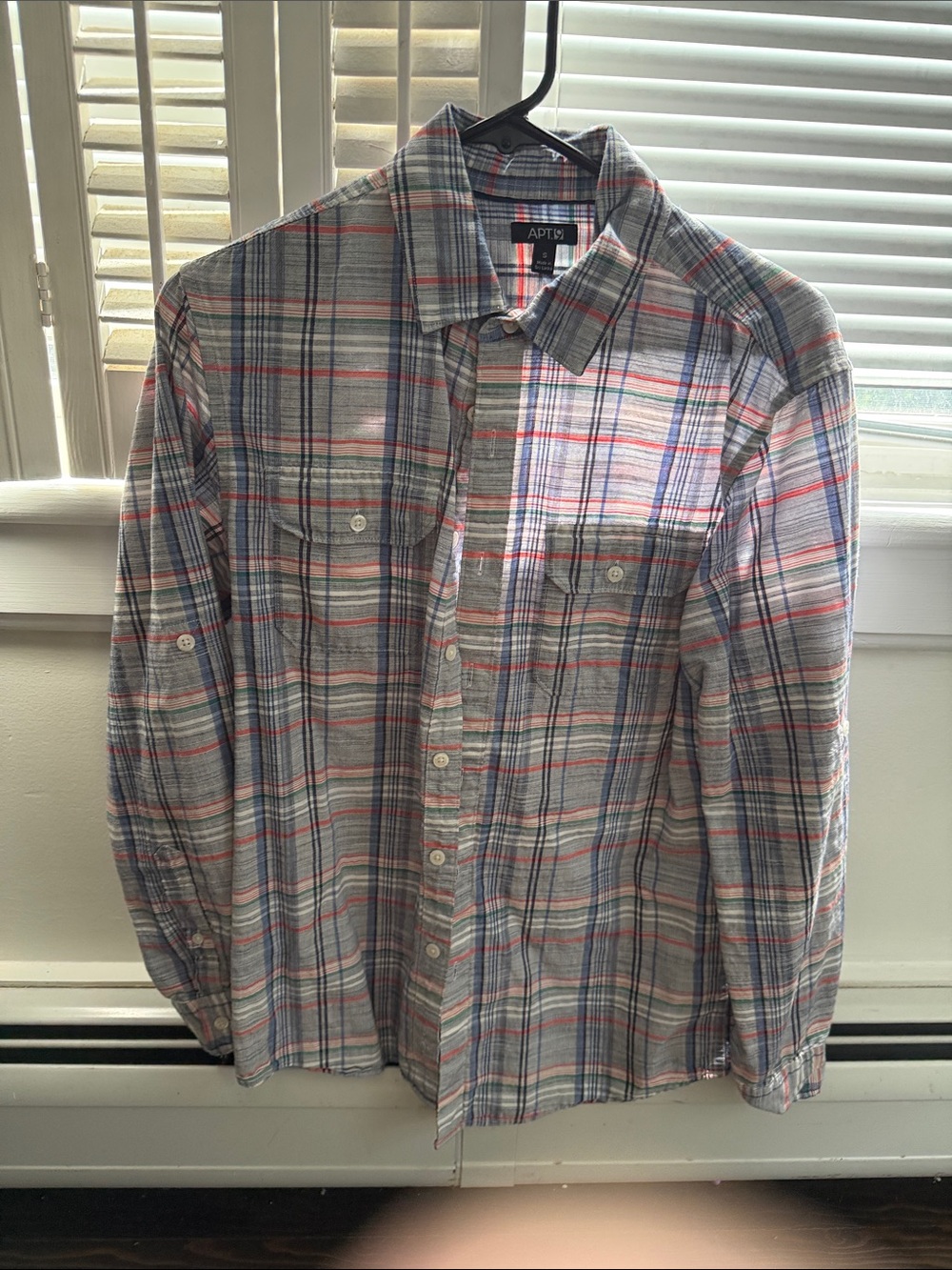 Apt. 9 Men's Plaid Button-Down Shirt in Gray with Blue & Red Stripes